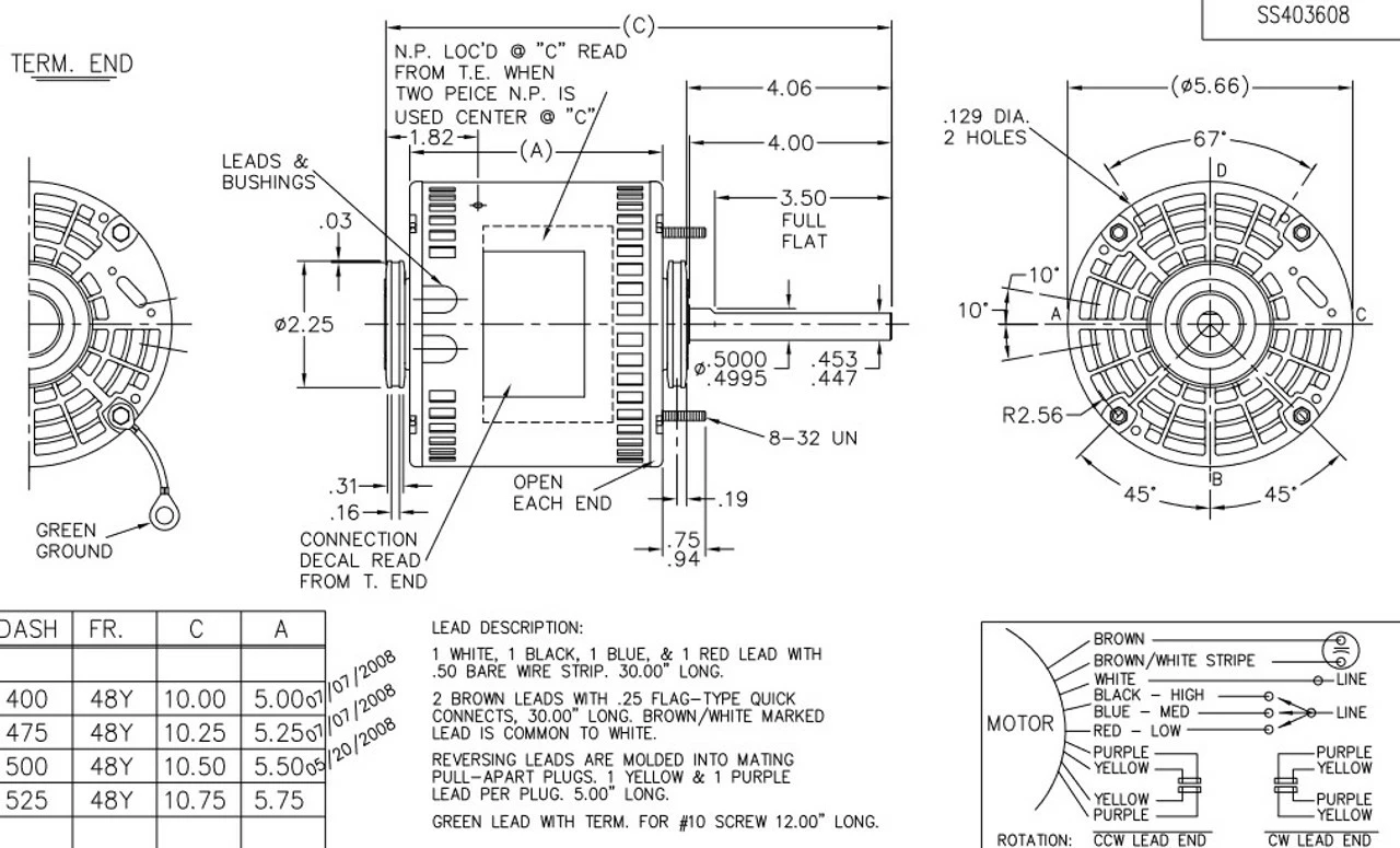 X013 Marathon 1/4 Hp 115V 1625 RPM (3 Speed) OPAO 48Y Frame Blower Motor - Image 3
