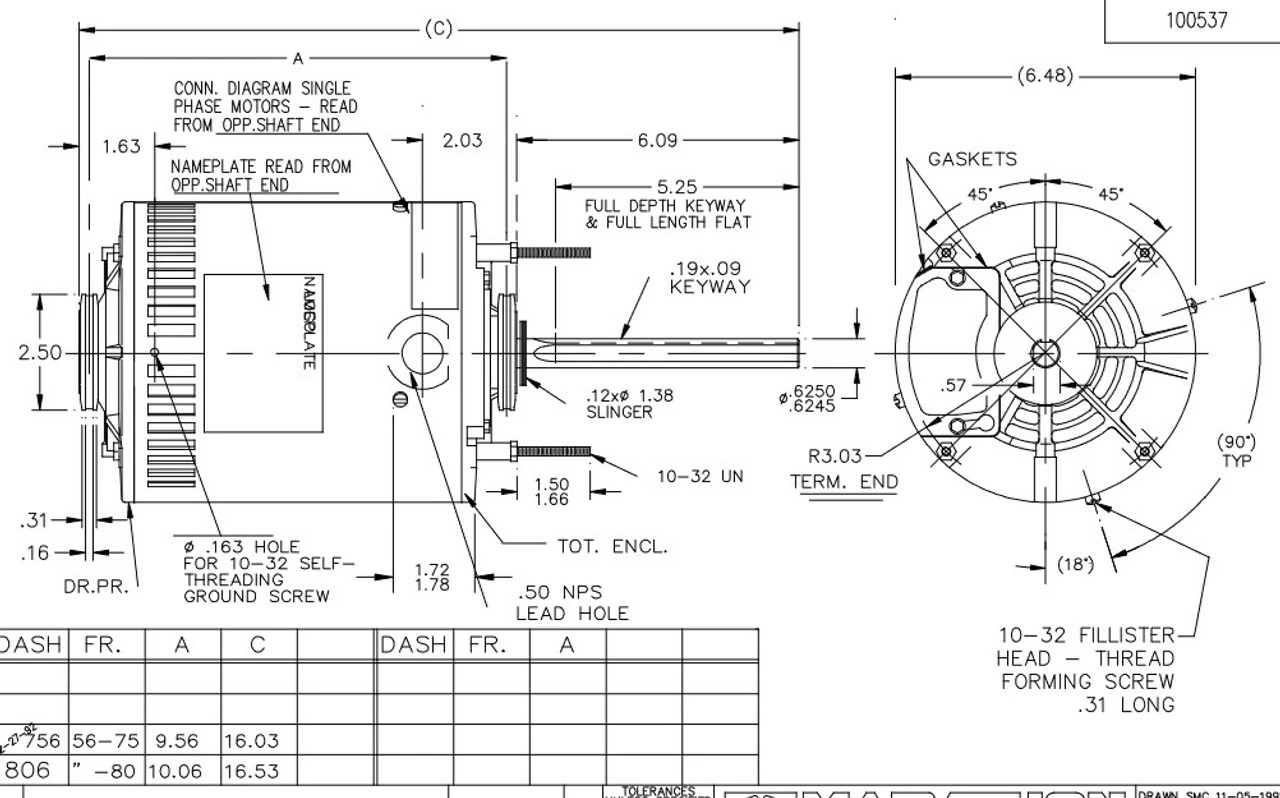 X206 Marathon 1 Hp 208-230/460V 1075 RPM OPAO (no Base) 56Z Frame Condenser Fan Motor - Image 4