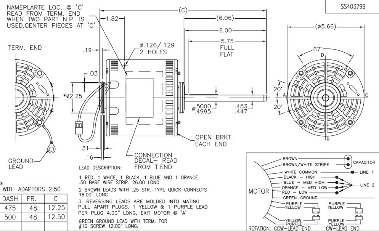 X241 Marathon 3/4 Hp 208-230V 1075 RPM (2 Speed) OPAO 48Y Frame Blower Motor - Image 3