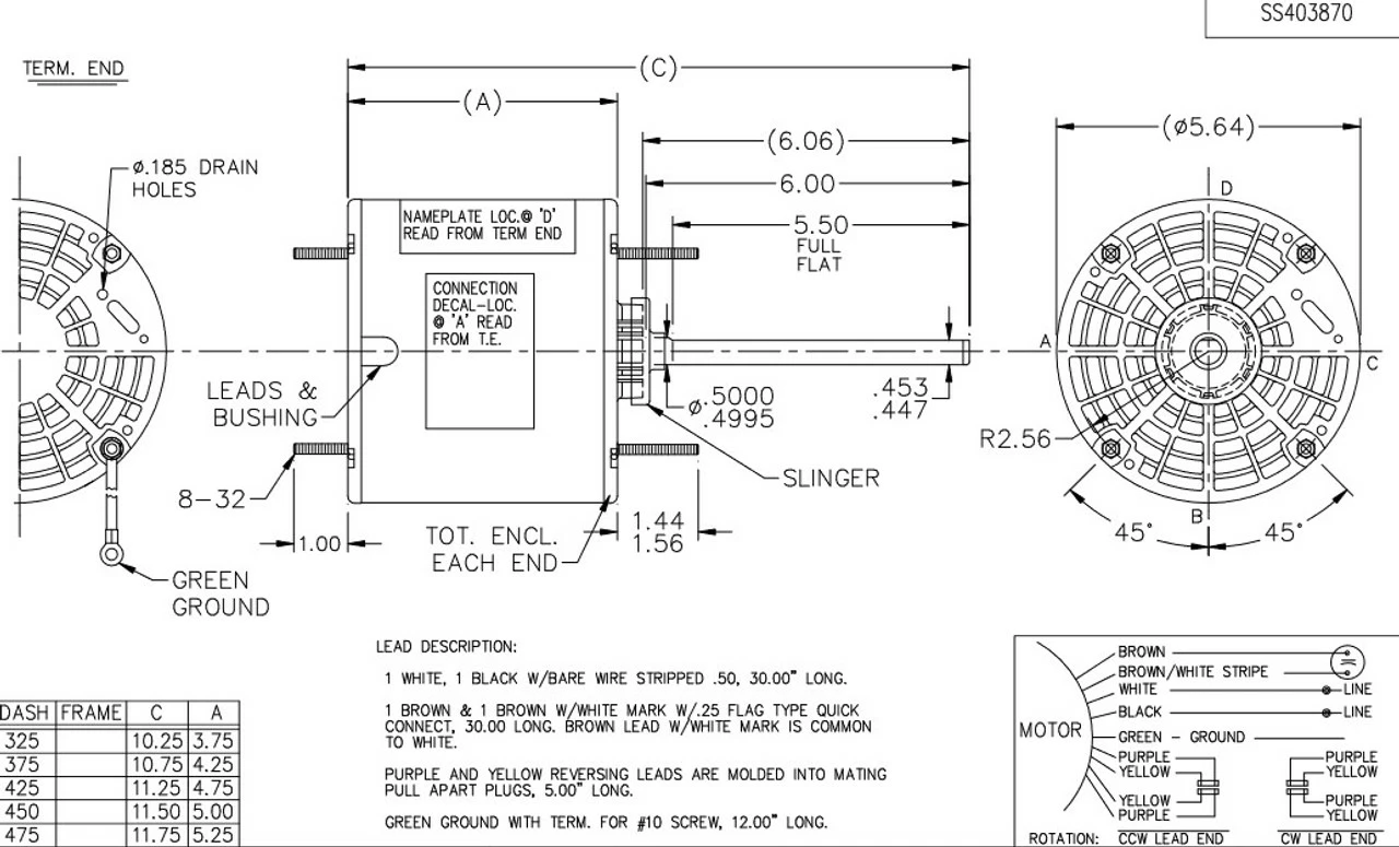 X413 Marathon 1/3 Hp 208-230V 1075 RPM TEAO 48Z Frame Condenser Fan Motor - Image 3