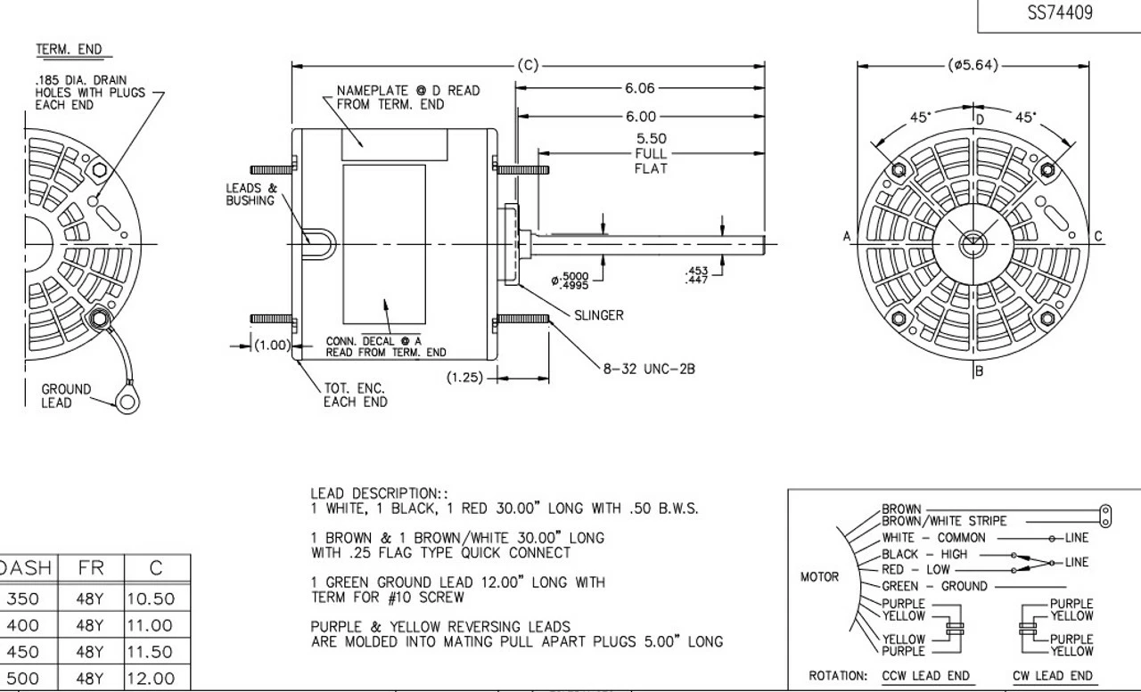 X429 Marathon 1/6 Hp 208-230V 1075 RPM TENV 48Y Frame Condenser Fan Motor - Image 3
