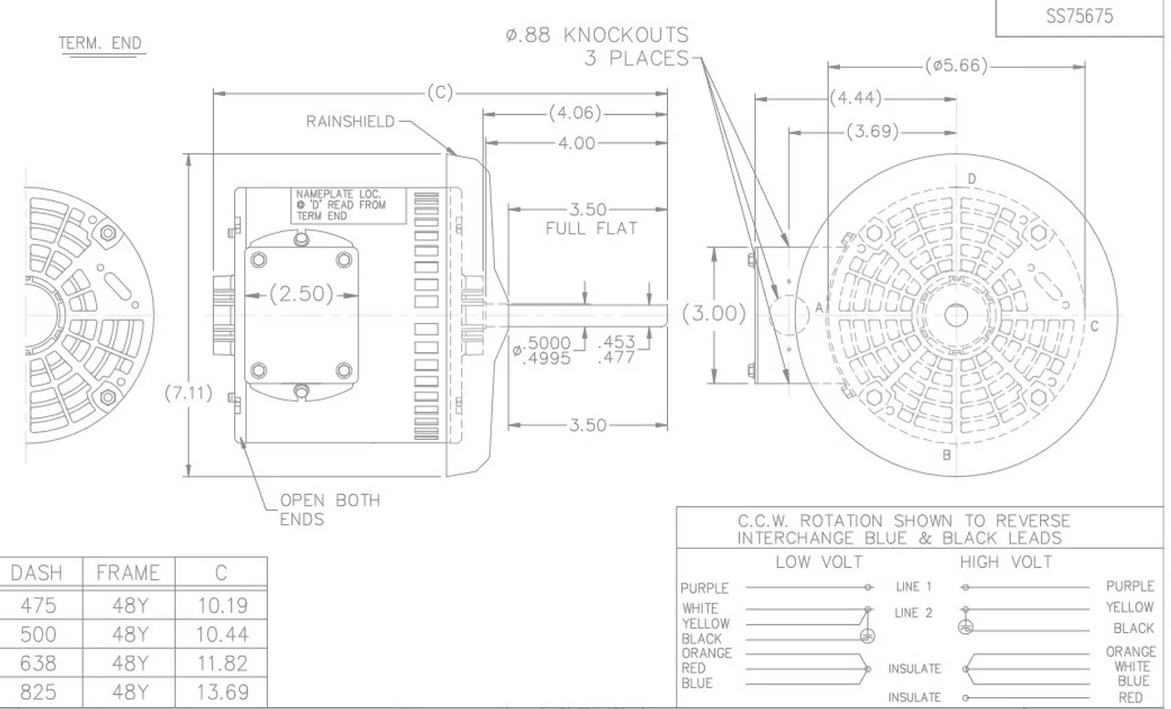 X447 Marathon 0.8 Hp 200-230/460V 1075 RPM OPAO 48Y Frame Canopy Condenser Fan Motor - Image 3