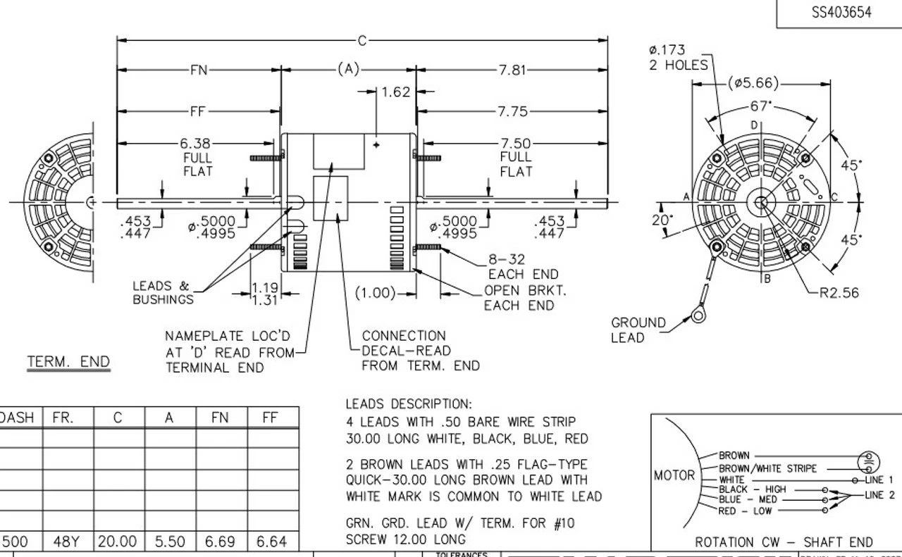 X063 Marathon 3/4 Hp 208-230V 1075 RPM (3 Speed) OPAO 48Y Frame Double-Shaft Blower Motor - Image 4
